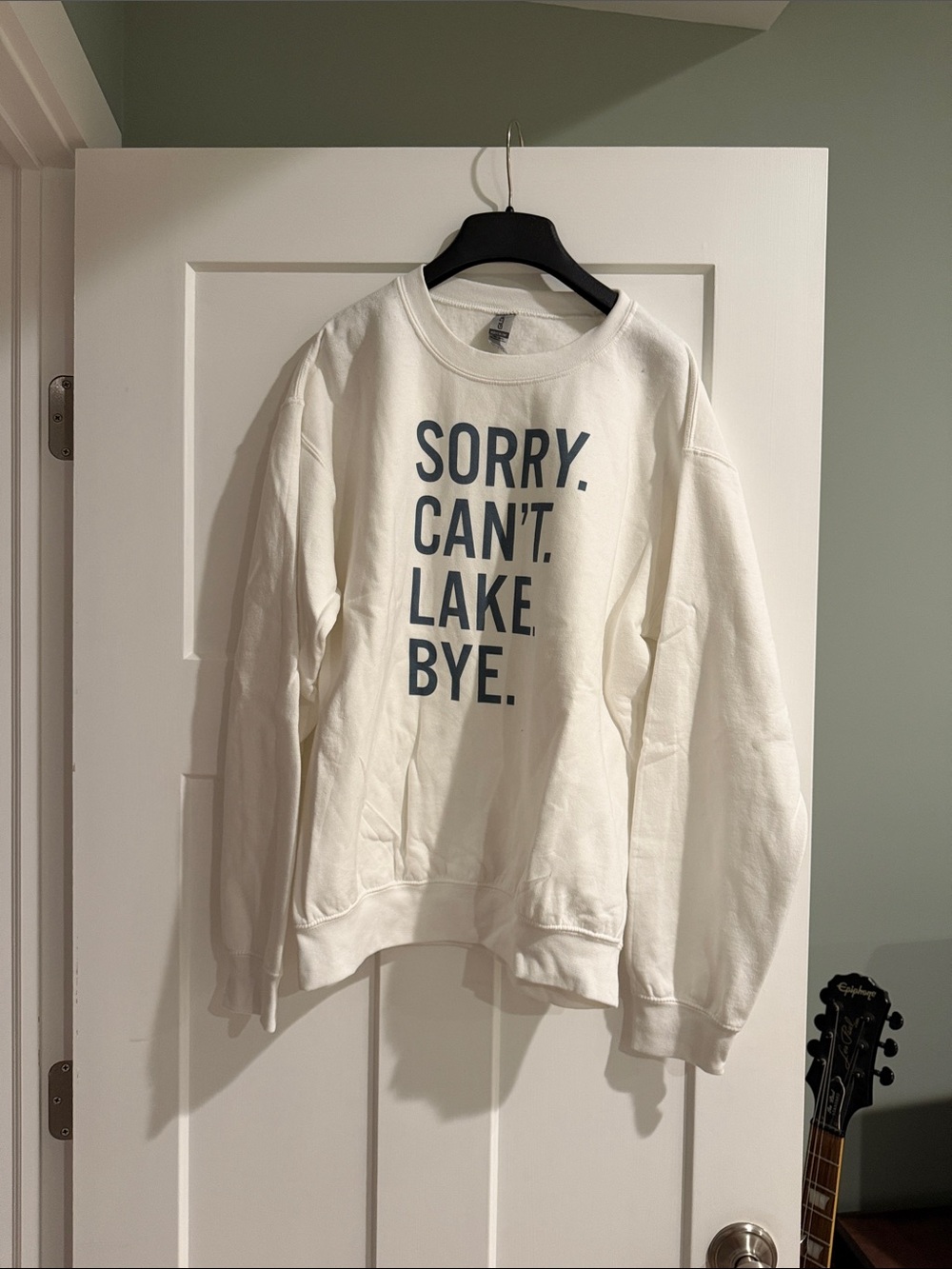 Gildan Cream Crewneck Sweatshirt with Navy Block Text Lake NWOT